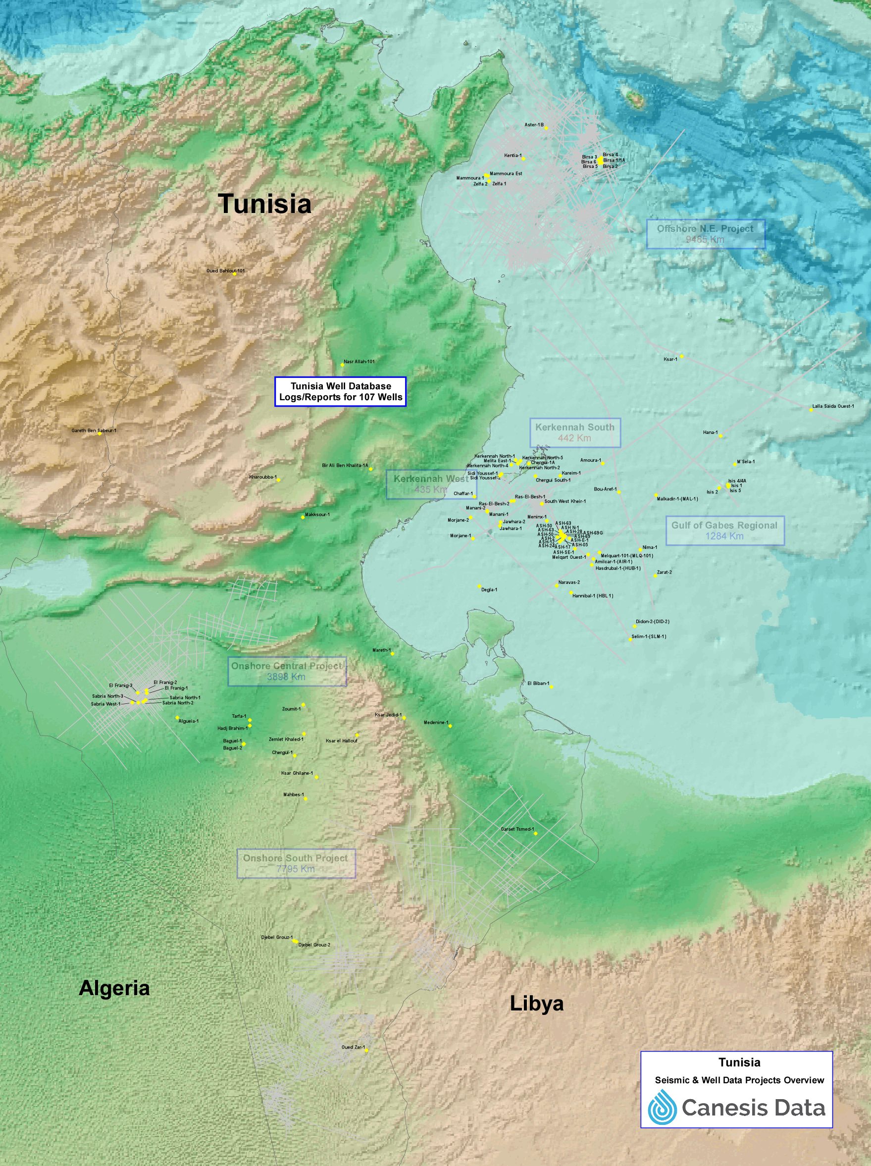 Canesis Tunisia Wells map. Map of Canesis Tunisia wells with name captions.