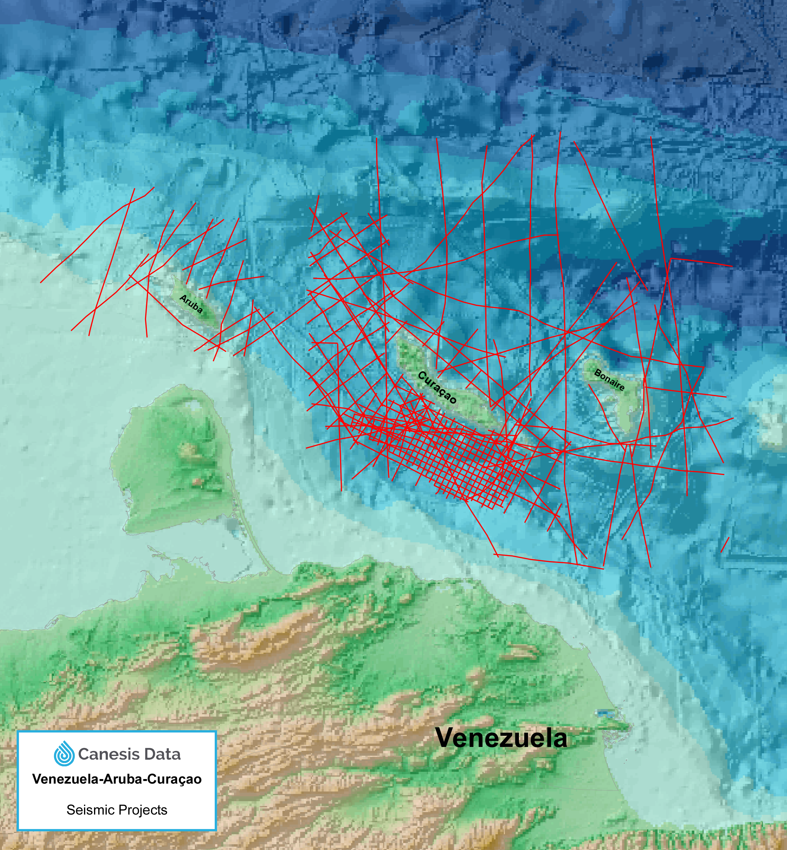 Map of Curaçao-Aruba-Bonaire Antilles seismic data