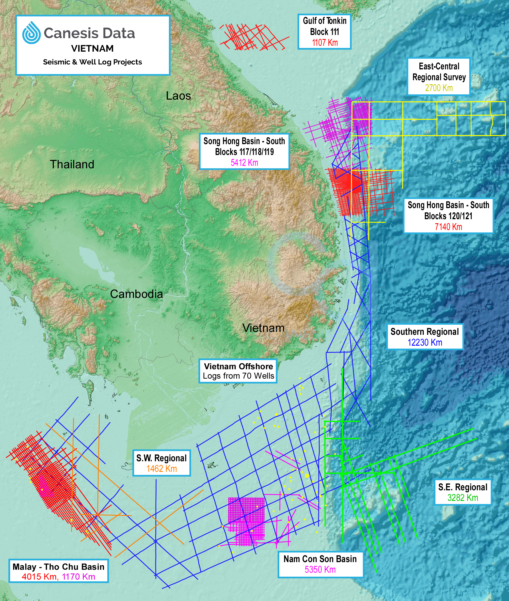 Vietnam seismic & well projects map