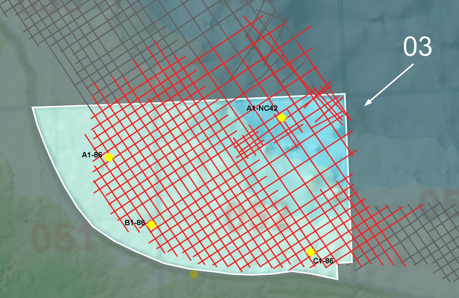 Map showing seismic and well data available for Libya Block O3